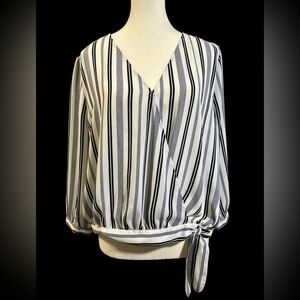 LOFT Navy and White Striped Wrap Blouse